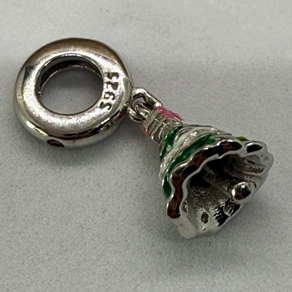 Sterling Silver Christmas Tree Charm–Enamel & Crystal Holiday Dangle Bead S925 - Picture 6 of 7